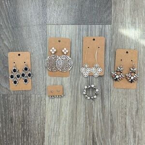 Lot of 5 Silver-Tone Earrings & One Brooch